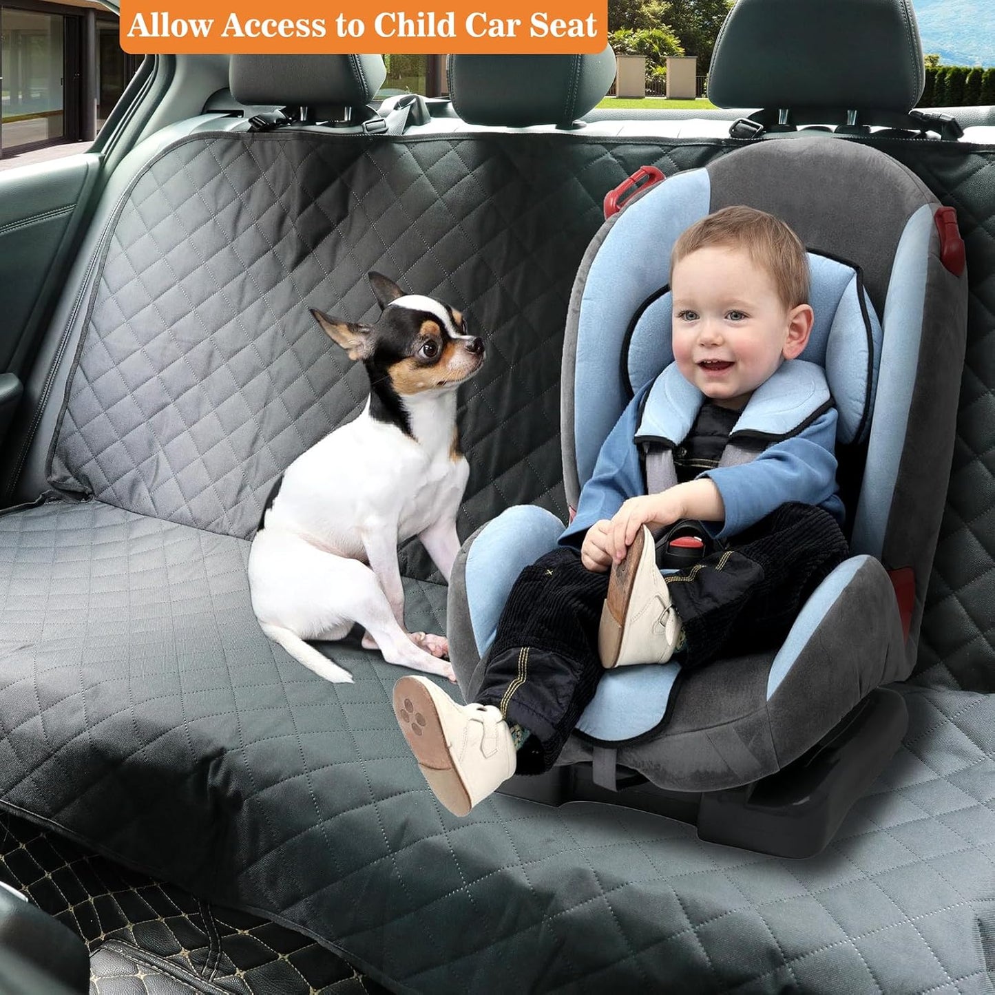 Dog Car Seat Cover for Back Seat, Waterproof Dog Seat Cover with Non-Slip Backing, Side Flap Full Protection for Car Seat, Universal Size, Fits Cars, Trucks, SUV (Black)
