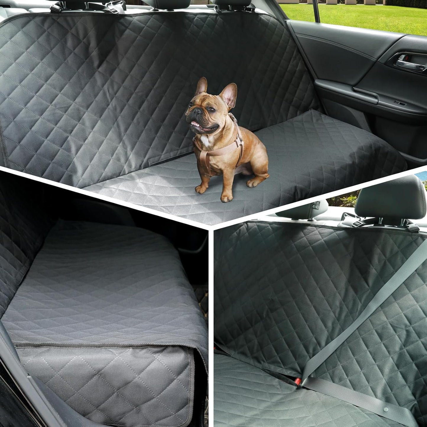 Dog Car Seat Cover for Back Seat, Waterproof Dog Seat Cover with Non-Slip Backing, Side Flap Full Protection for Car Seat, Universal Size, Fits Cars, Trucks, SUV (Black)