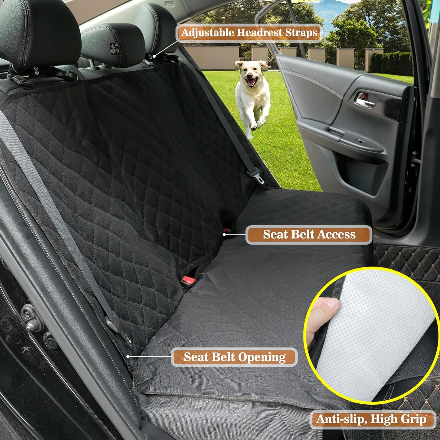 Dog Car Seat Cover for Back Seat, Waterproof Dog Seat Cover with Non-Slip Backing, Side Flap Full Protection for Car Seat, Universal Size, Fits Cars, Trucks, SUV (Black)