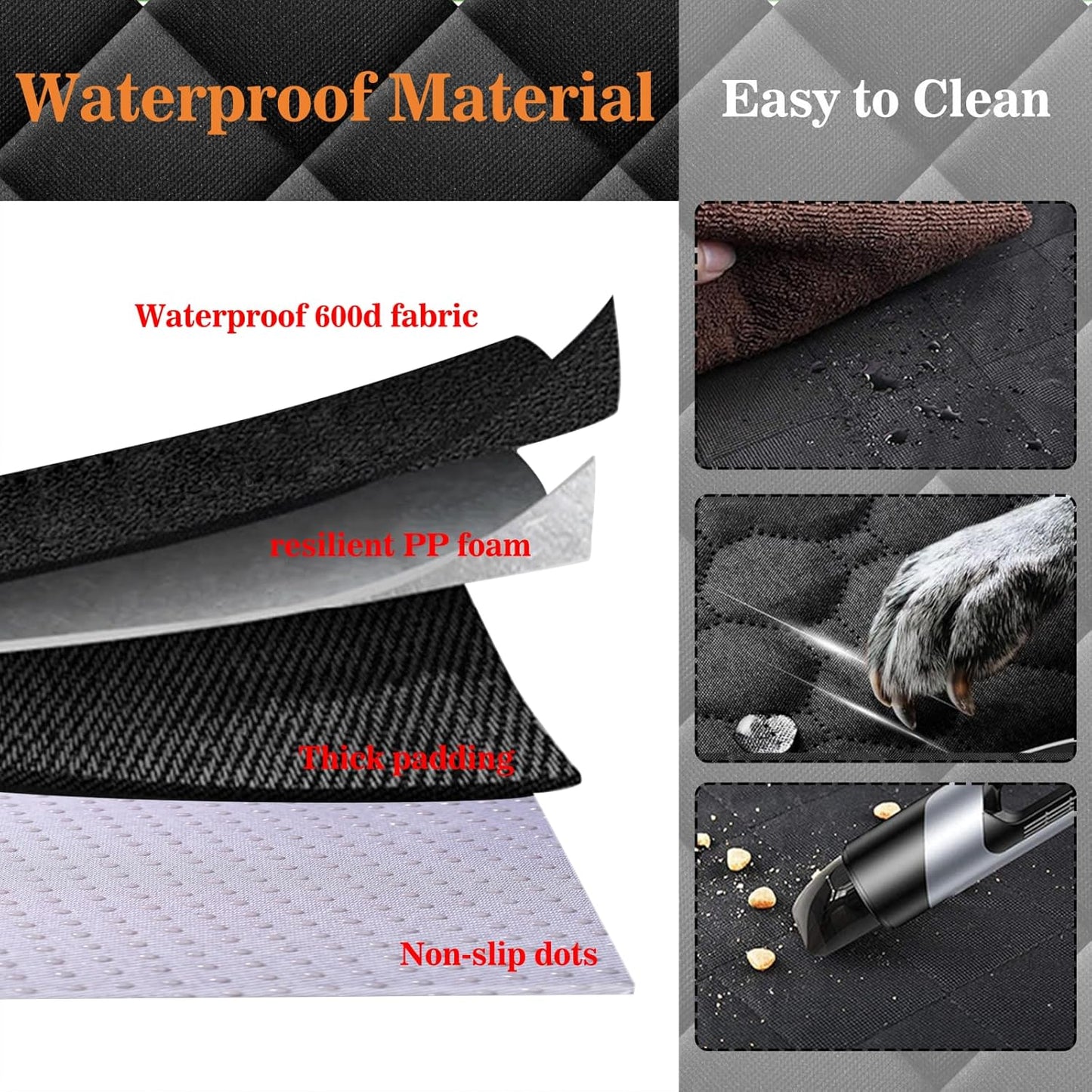 Dog Car Seat Cover for Back Seat, Waterproof Dog Seat Cover with Non-Slip Backing, Side Flap Full Protection for Car Seat, Universal Size, Fits Cars, Trucks, SUV (Black)