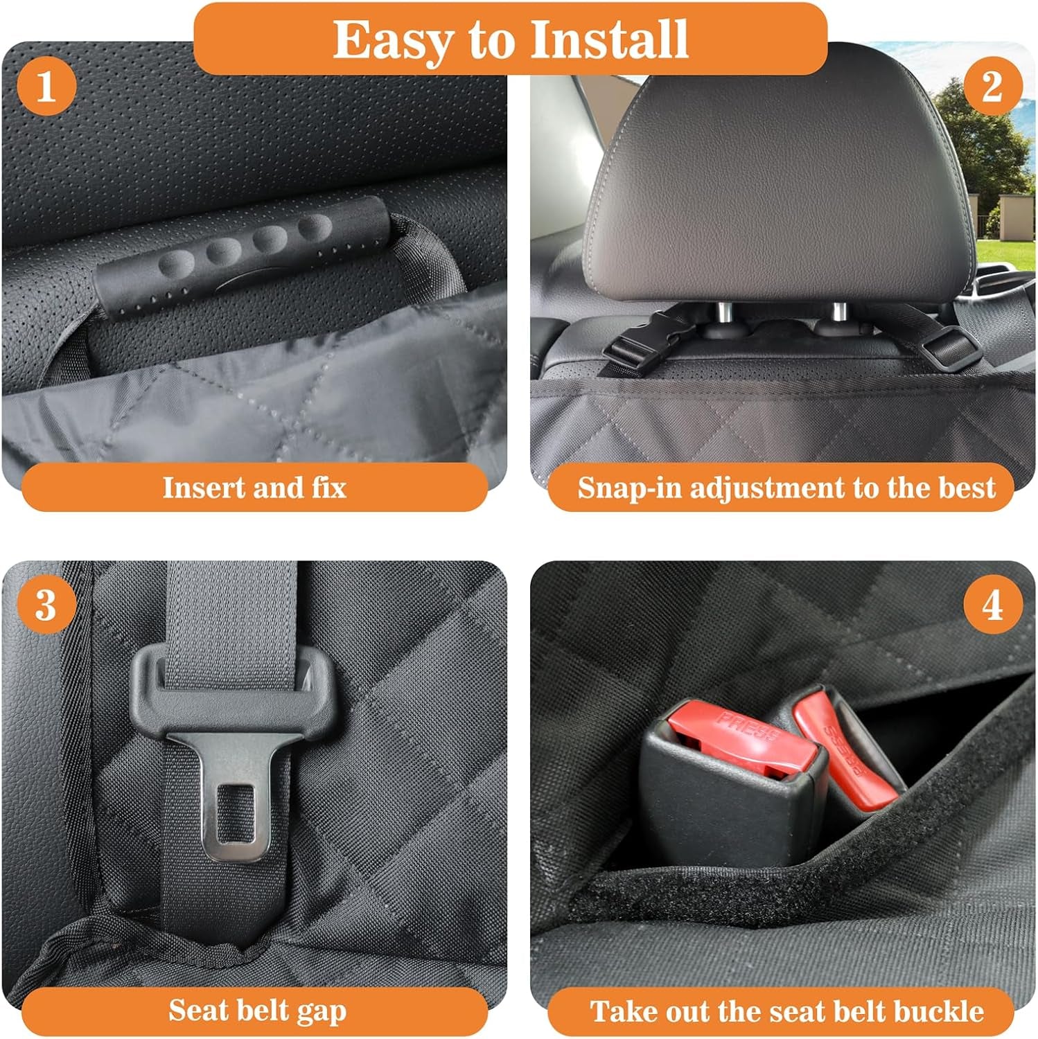 Dog Car Seat Cover for Back Seat, Waterproof Dog Seat Cover with Non-Slip Backing, Side Flap Full Protection for Car Seat, Universal Size, Fits Cars, Trucks, SUV (Black)