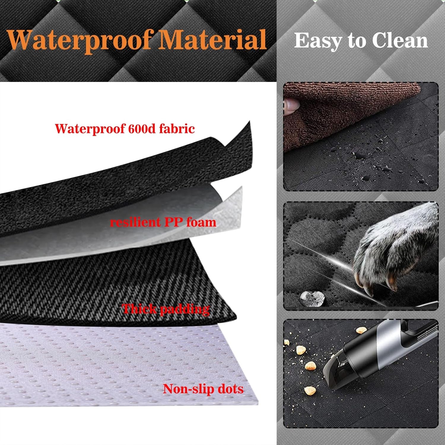 Dog Car Seat Cover for Back Seat, Waterproof Dog Seat Cover with Non-Slip Backing, Side Flap Full Protection for Car Seat, Universal Size, Fits Cars, Trucks, SUV (Black)